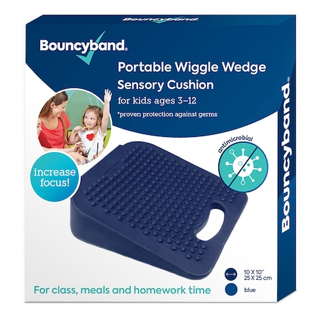 Bouncybands Antimicrobial Wiggle Wedge Sensory Cushion, 10in Square WD10BU